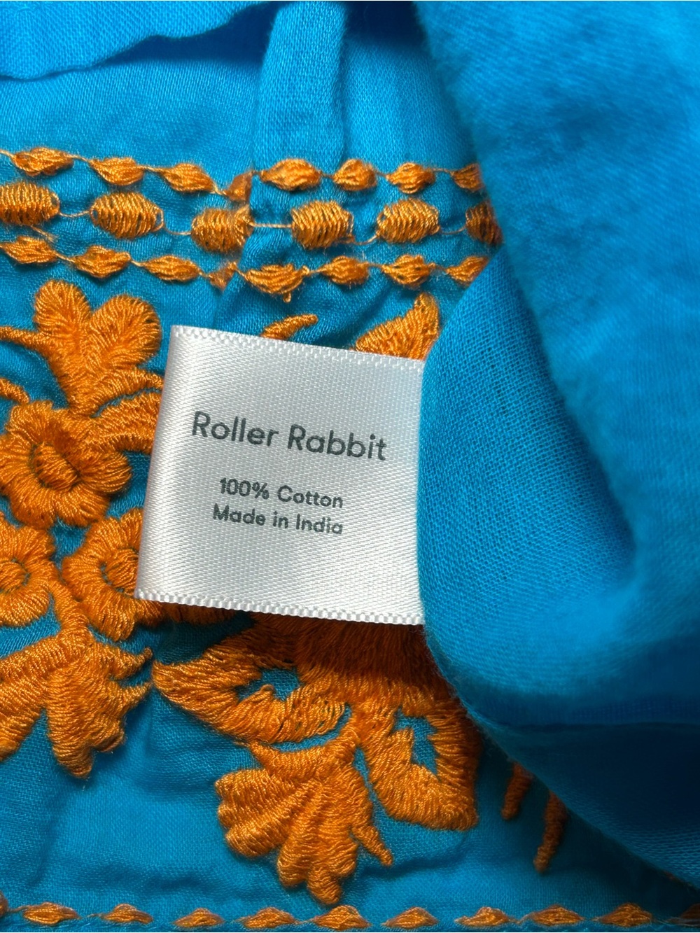 Roller Rabbit Bright Blue Cotton Tiered Dress with Orange Embroidery Size Large - Picture 12 of 13